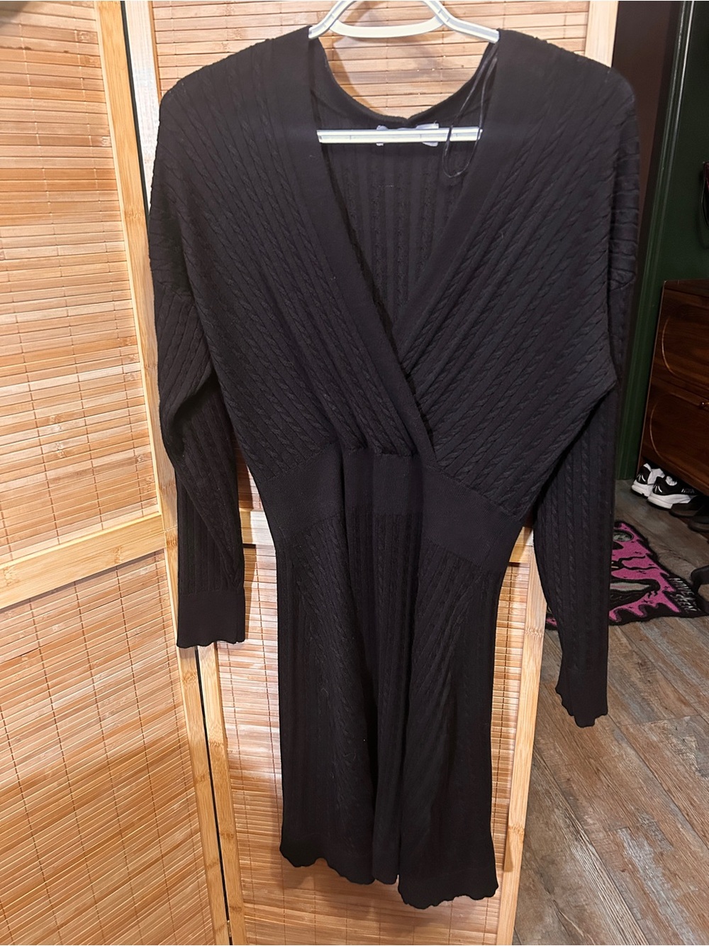 Lucky Brand Black Long-Sleeve Knit Wrap Dress